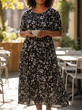 Woman Within Black Floral Maxi Dress Size 18/20